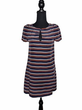 J. Crew Navy Striped Mini Dress with Orange & White Accents Sz 0